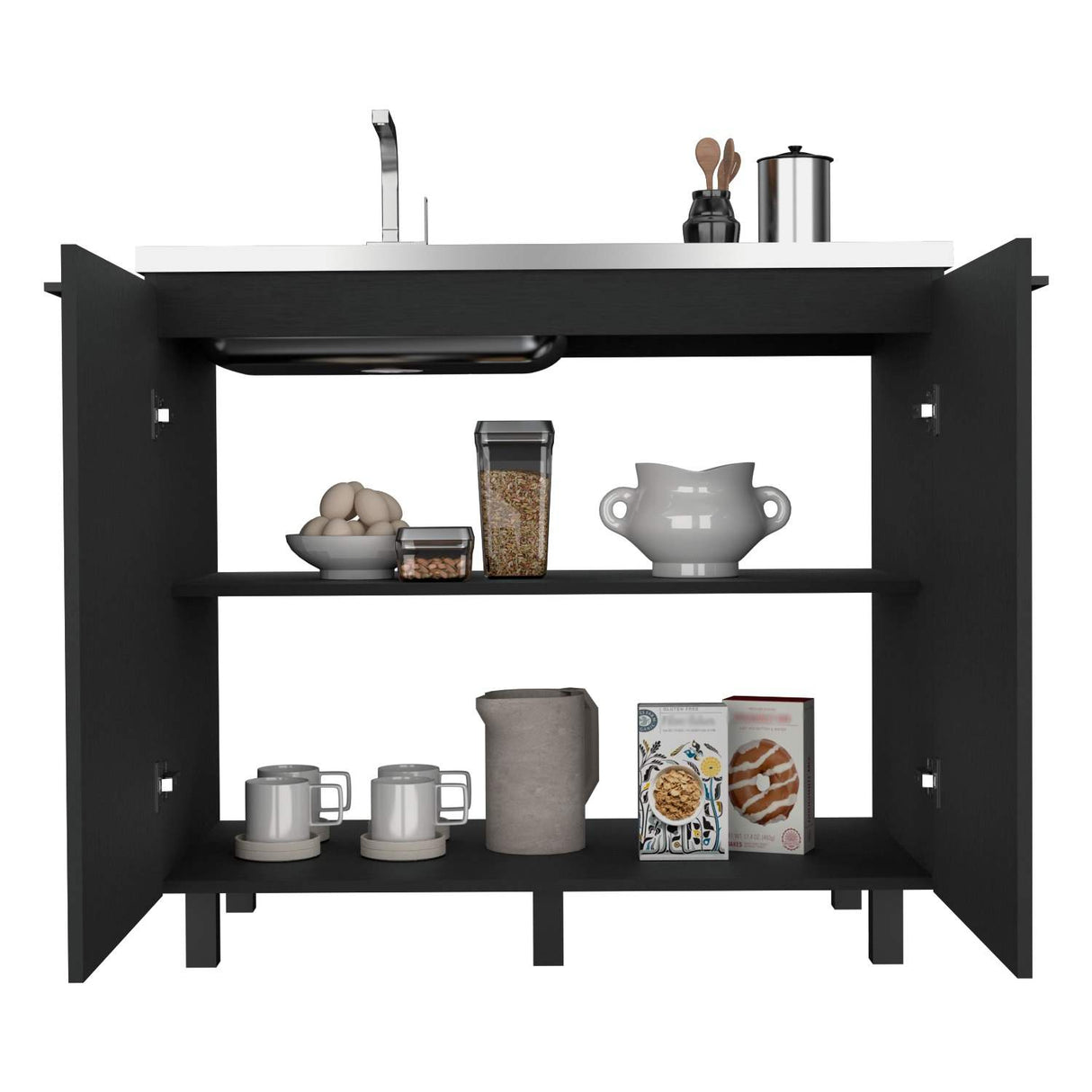 Mueble Inferior Napoles con Patas Metálicas sin Lavaplatos Wengue 100 cm Mesón Izquierdo - Muebles Inferiores | Bylmo