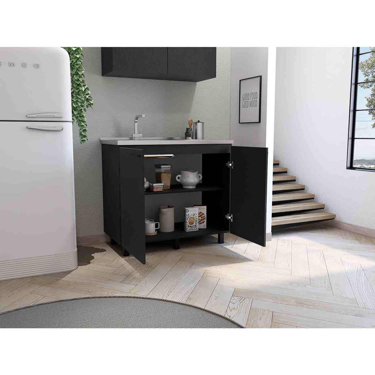 Mueble Inferior Napoles con Patas Metálicas sin Lavaplatos Wengue 100 cm Mesón Izquierdo - Muebles Inferiores | Bylmo