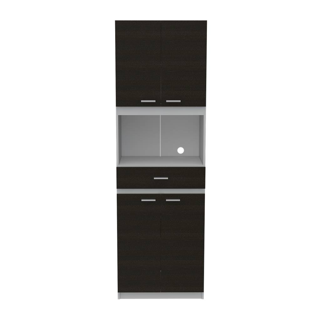 Mueble Microondas Bau Wengue y Blanco 62 cm con Cuatro Puertas y Un Cajón - Muebles Organizadores | Bylmo