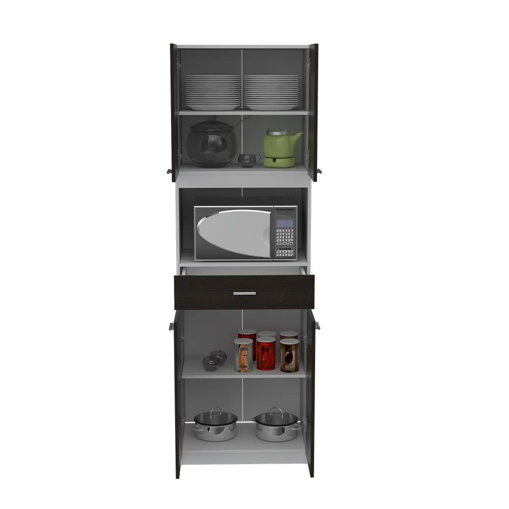 Mueble Microondas Bau Wengue y Blanco 62 cm con Cuatro Puertas y Un Cajón - Muebles Organizadores | Bylmo