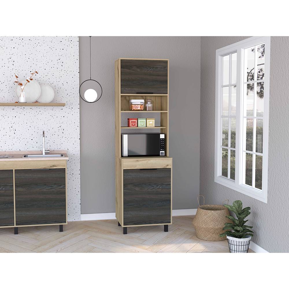 Mueble Microondas Lauret Duna y Carbón 60 cm con Dos Puertas - Muebles Organizadores | Bylmo