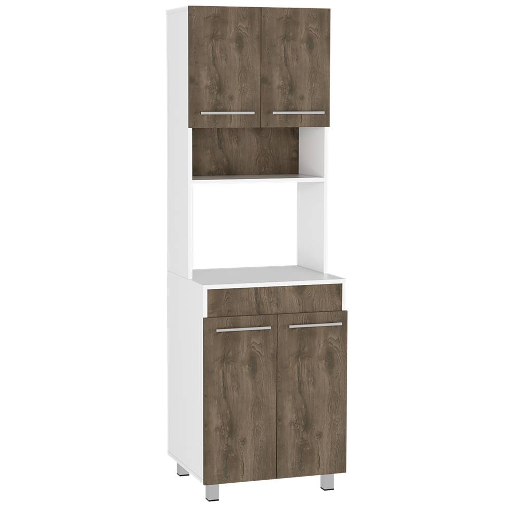 Mueble Microondas Vimo Bellota y Blanco 60 cm con Cuatro Puertas y Entrepaño - Muebles Organizadores | Bylmo