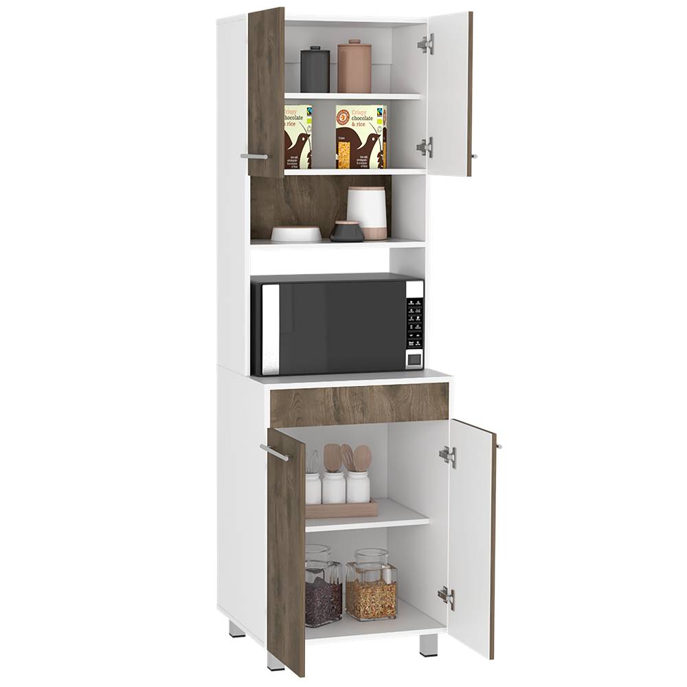 Mueble Microondas Vimo Bellota y Blanco 60 cm con Cuatro Puertas y Entrepaño - Muebles Organizadores | Bylmo
