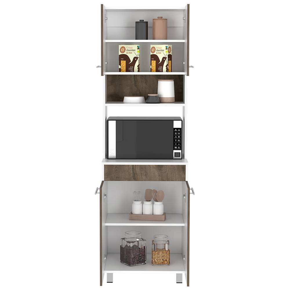 Mueble Microondas Vimo Bellota y Blanco 60 cm con Cuatro Puertas y Entrepaño - Muebles Organizadores | Bylmo