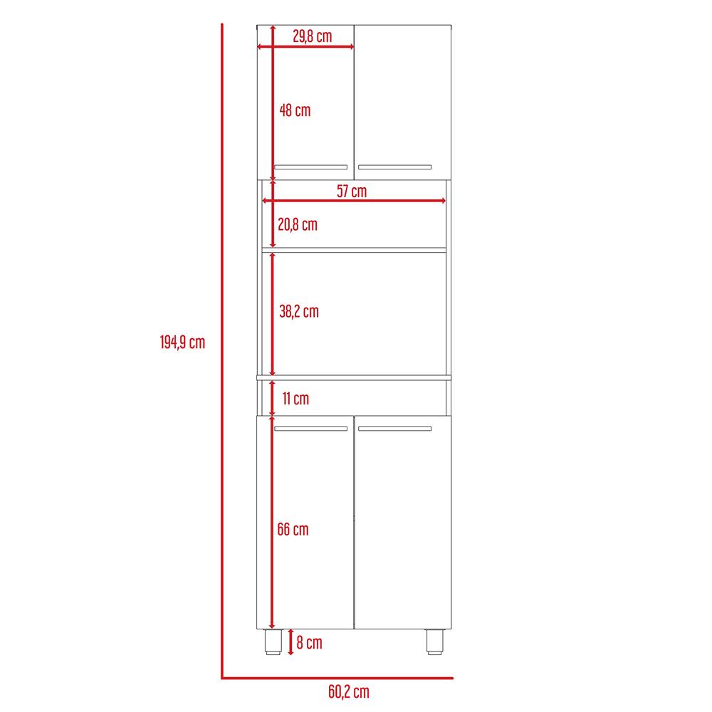 Mueble Microondas Vimo Bellota y Blanco 60 cm con Cuatro Puertas y Entrepaño - Muebles Organizadores | Bylmo