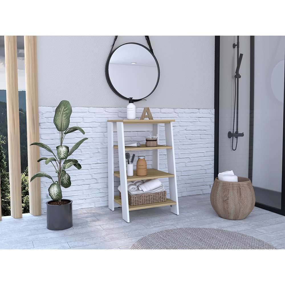 Mueble Auxiliar St Lucia Duna y Blanco 44 cm con Cuatro Cajones y Entrepaños - Gabinetes | Bylmo