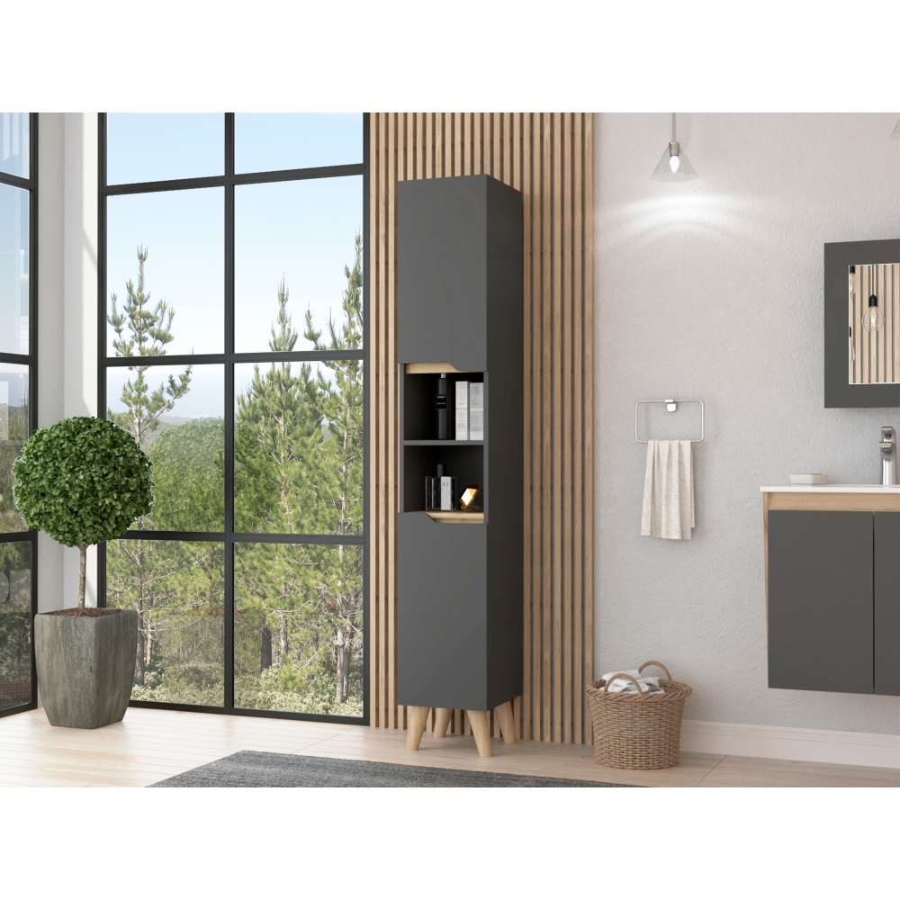 Mueble Columna para Baño Laurent Plomo 30.1x180cm sin Cajones y con Tres Entrepaños - Gabinetes | Bylmo