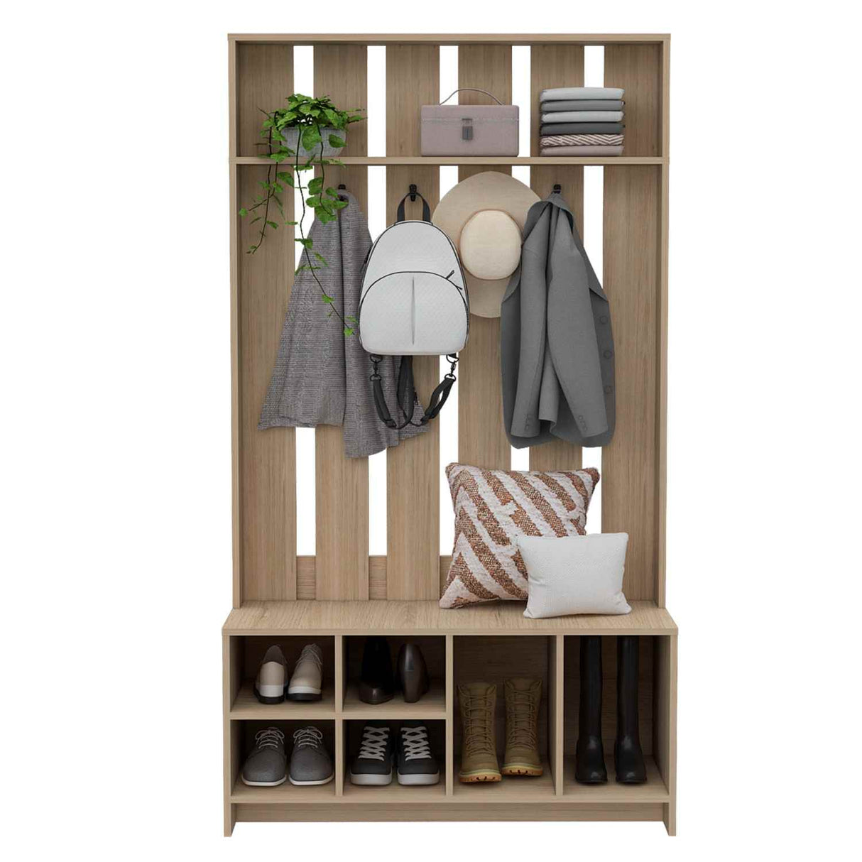 Mueble Recibidor Beijing Rovere 97 cm con Entrepaño, Zapatero y Perchero para Ropa - Bifes y Arrimos | Bylmo