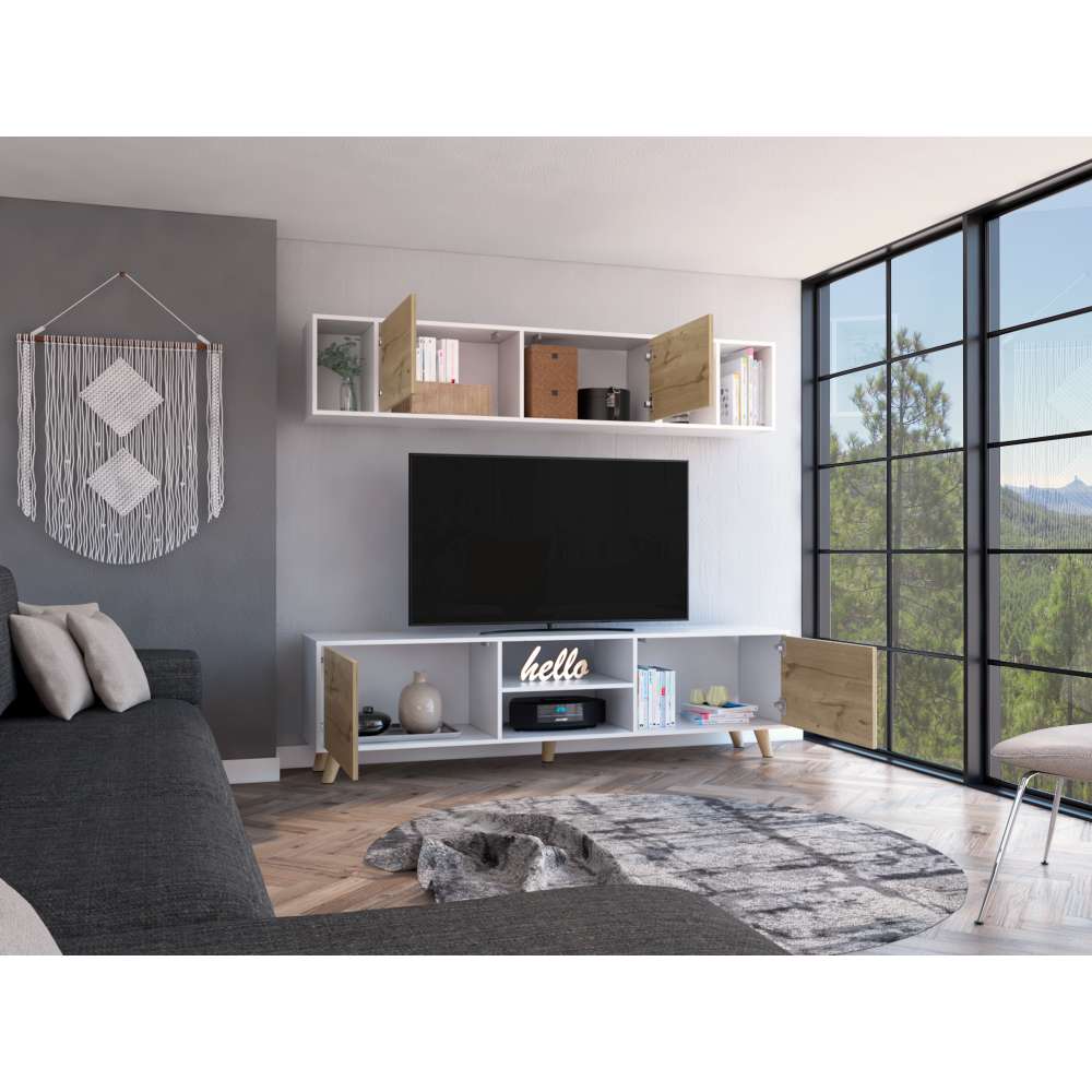 Combo Rack para TV y Mueble Superior Tori Duna y Blanco 180 cm - Muebles para TV | Bylmo