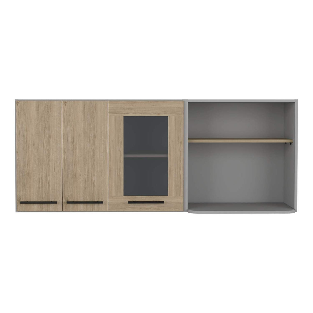 Mueble Superior de Cocina Hasselt Gris y Rovere 150x60cm con Tres Puertas con Locero y con Espacio para Microondas - Muebles Superiores | Bylmo