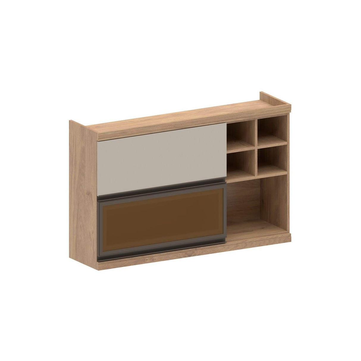 Mueble Superior Maqui con Dos Puertas Abatibles Blanca y Ambar y Entrepaños Madera 120 cm Sin Campana - Muebles Superiores | Bylmo