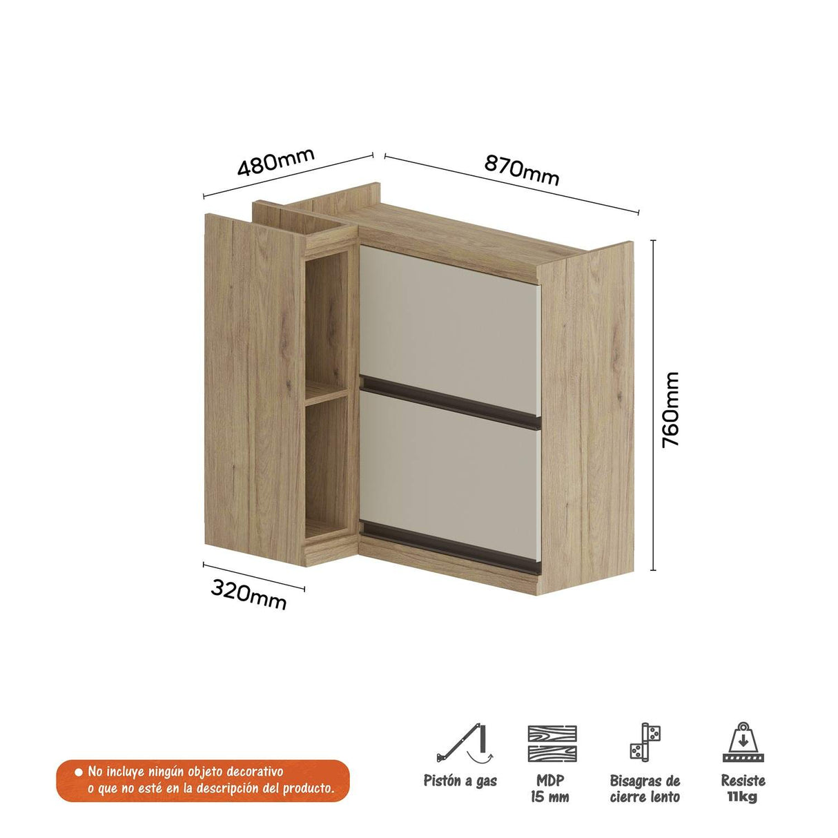 Mueble Superior Maqui con Dos Puertas Blanca y Dos Entrepaños Madera 87 cm Sin Campana - Muebles Superiores | Bylmo