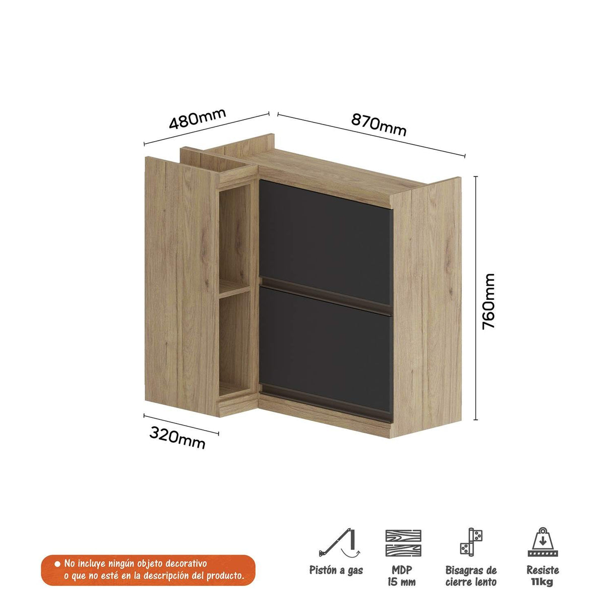 Mueble Superior Maqui con Dos Puertas Gris y Dos Entrepaños Madera 87 cm Sin Campana - Muebles Superiores | Bylmo