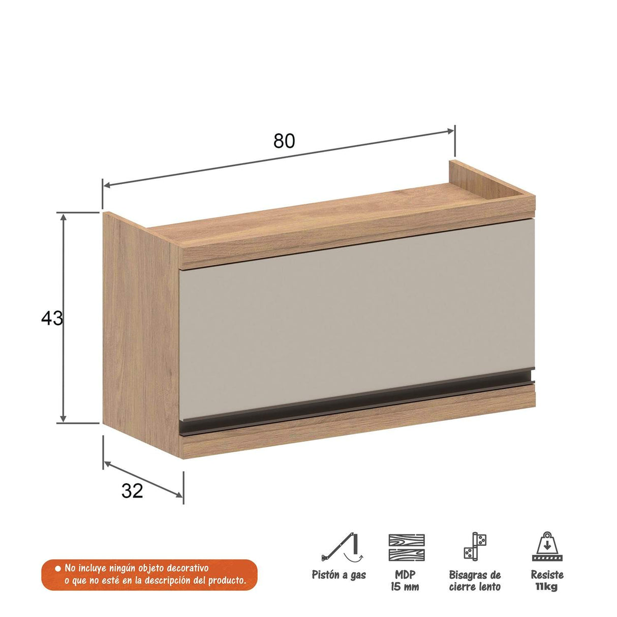 Mueble Superior Maqui con Una Puerta Abatible Blanca Madera 80 cm Sin Campana - Muebles Superiores | Bylmo