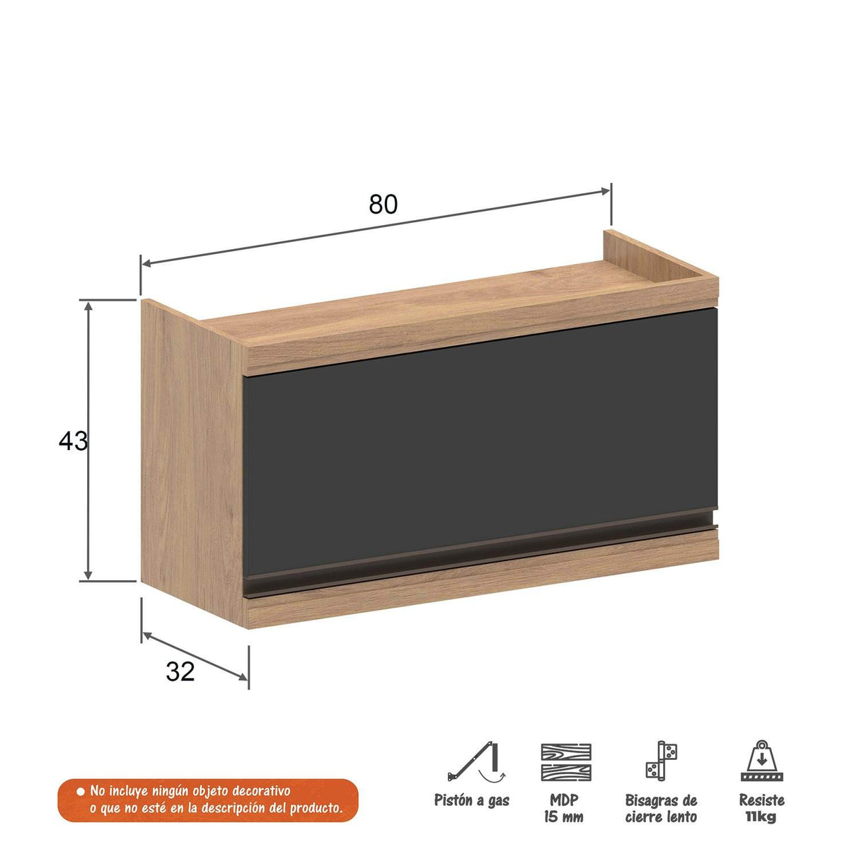 Mueble Superior Maqui con Una Puerta Abatible Gris Madera 80 cm Sin Campana - Muebles Superiores | Bylmo