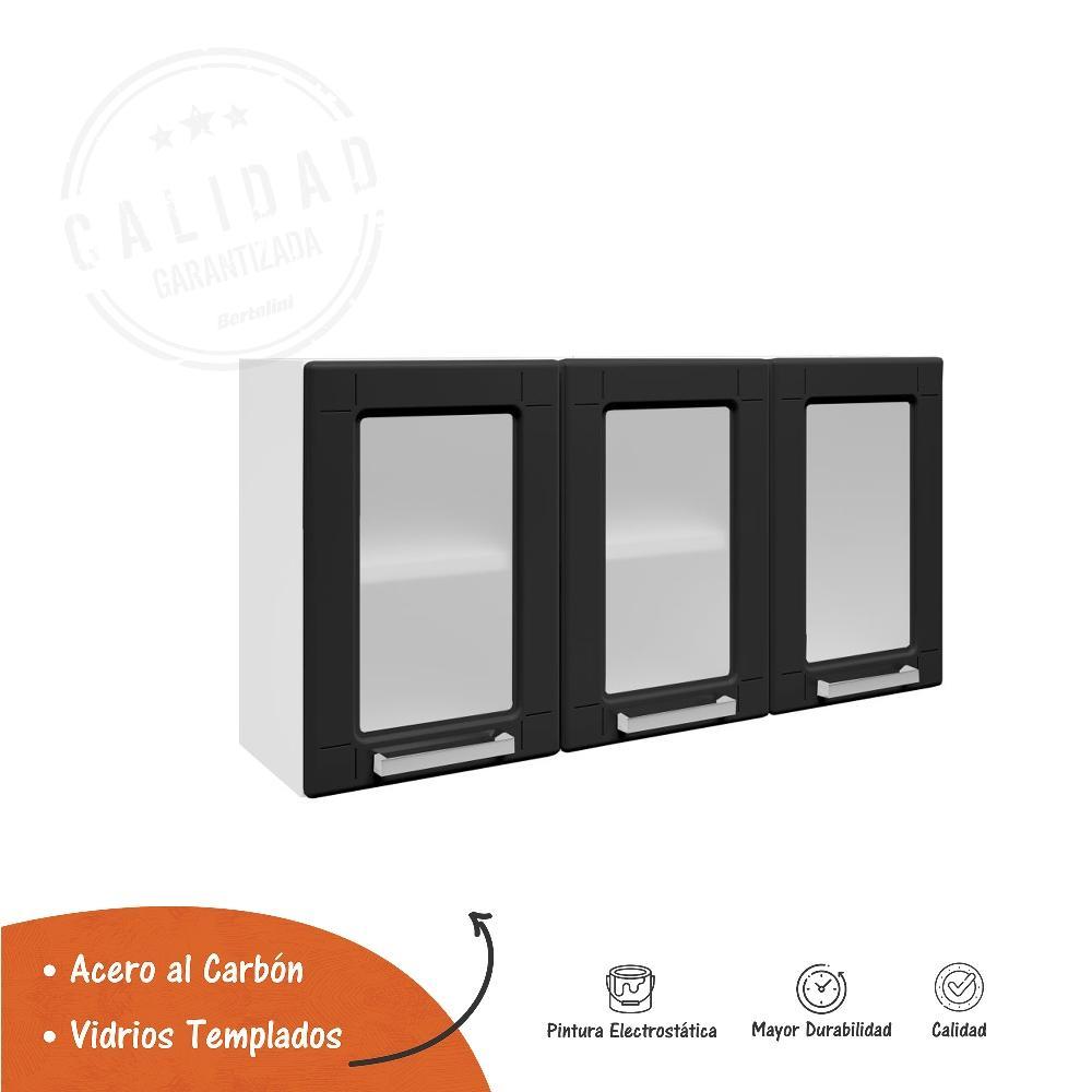 Mueble Superior de Cocina Negro 105x52cm con Dos Entrepaños y con Tres Puertas - Muebles Organizadores | Bylmo