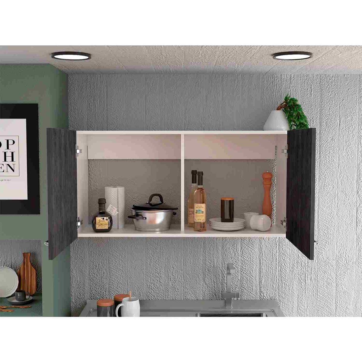 Mueble Superior de Cocina Napoles Roble gris y Blanco 100x49cm sin Entrepaños y con Dos Puertas - Muebles Superiores | Bylmo