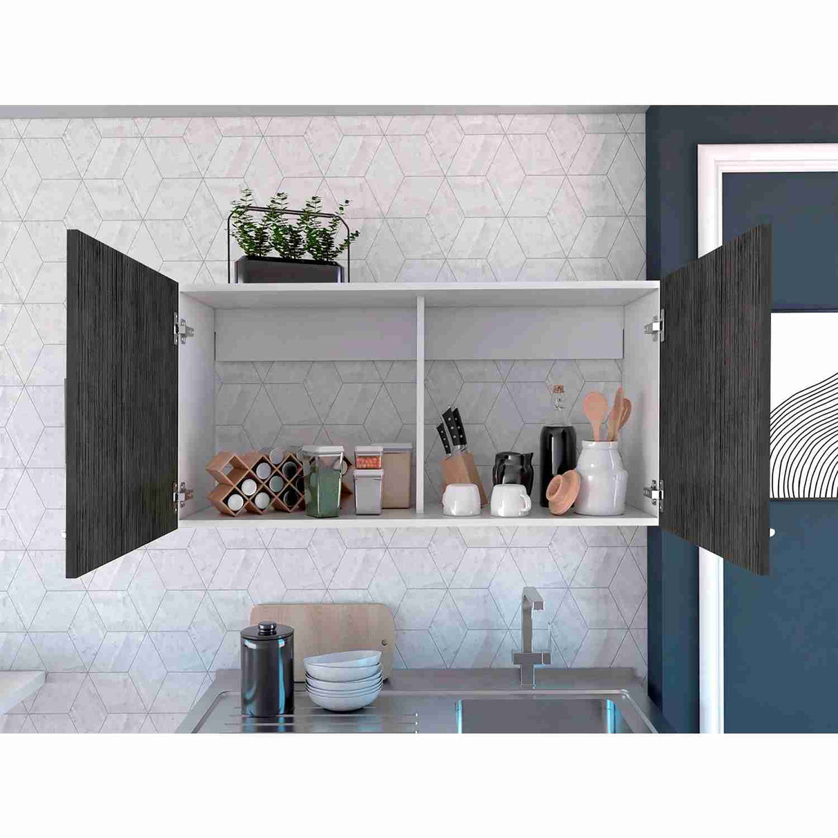 Mueble Superior de Cocina Napoles Roble gris y Blanco 100x49cm sin Entrepaños y con Dos Puertas - Muebles Superiores | Bylmo
