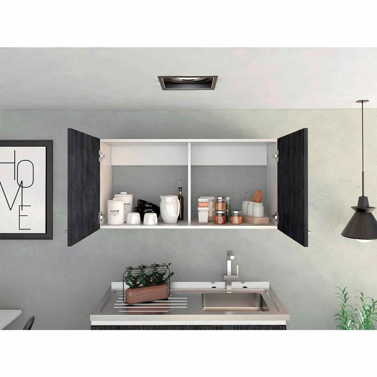 Mueble Superior de Cocina Napoles Roble gris y Blanco 100x49cm sin Entrepaños y con Dos Puertas - Muebles Superiores | Bylmo