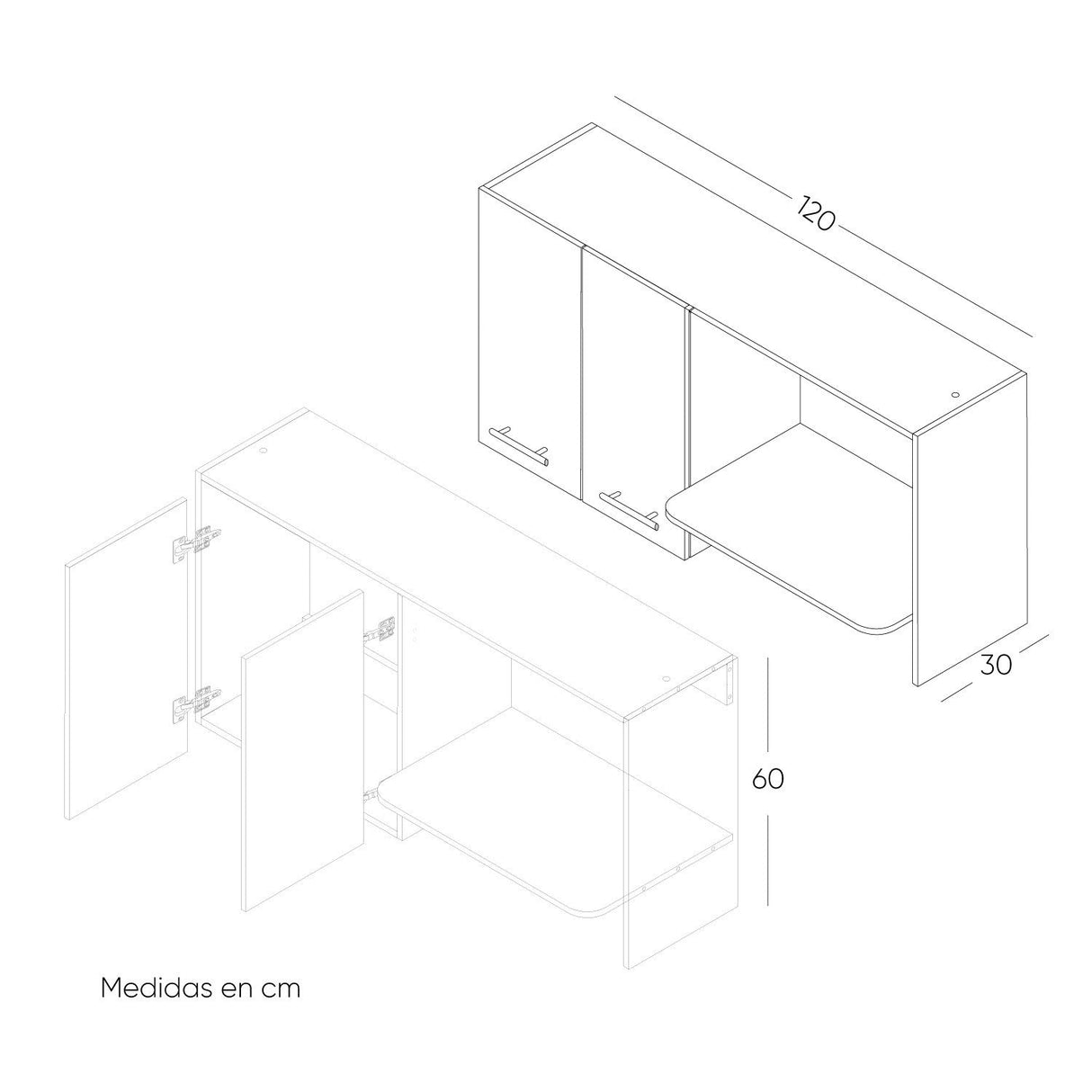 Mueble Superior Sareni Para Lado Izquierdo Coñac 120 cm con Locero sin Campana - Muebles Superiores | Bylmo