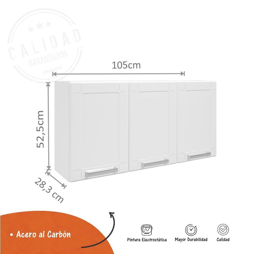Mueble Superior de Cocina Blanco 105x52cm con Dos Entrepaños y con Tres Puertas - Cocinas | Bylmo
