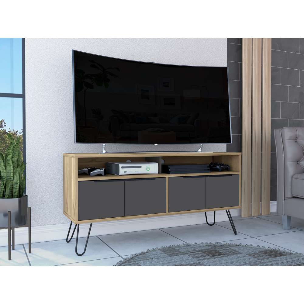Rack Vegas Duna y Plomo 123 cm con Cuatro Puertas - Muebles para TV | Bylmo