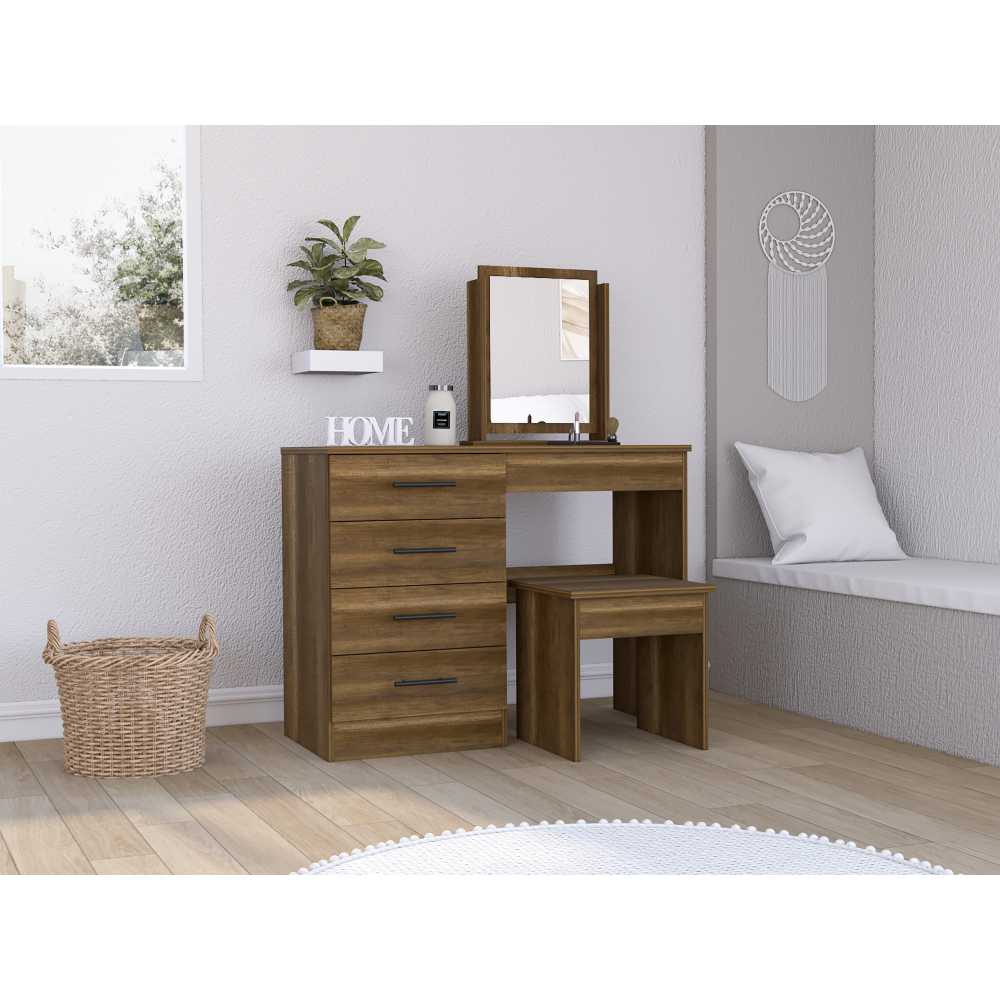 Tocador Kaia Caramelo 100x126.7cm con Cuatro Cajones y con Espejo - Cajoneras | Bylmo