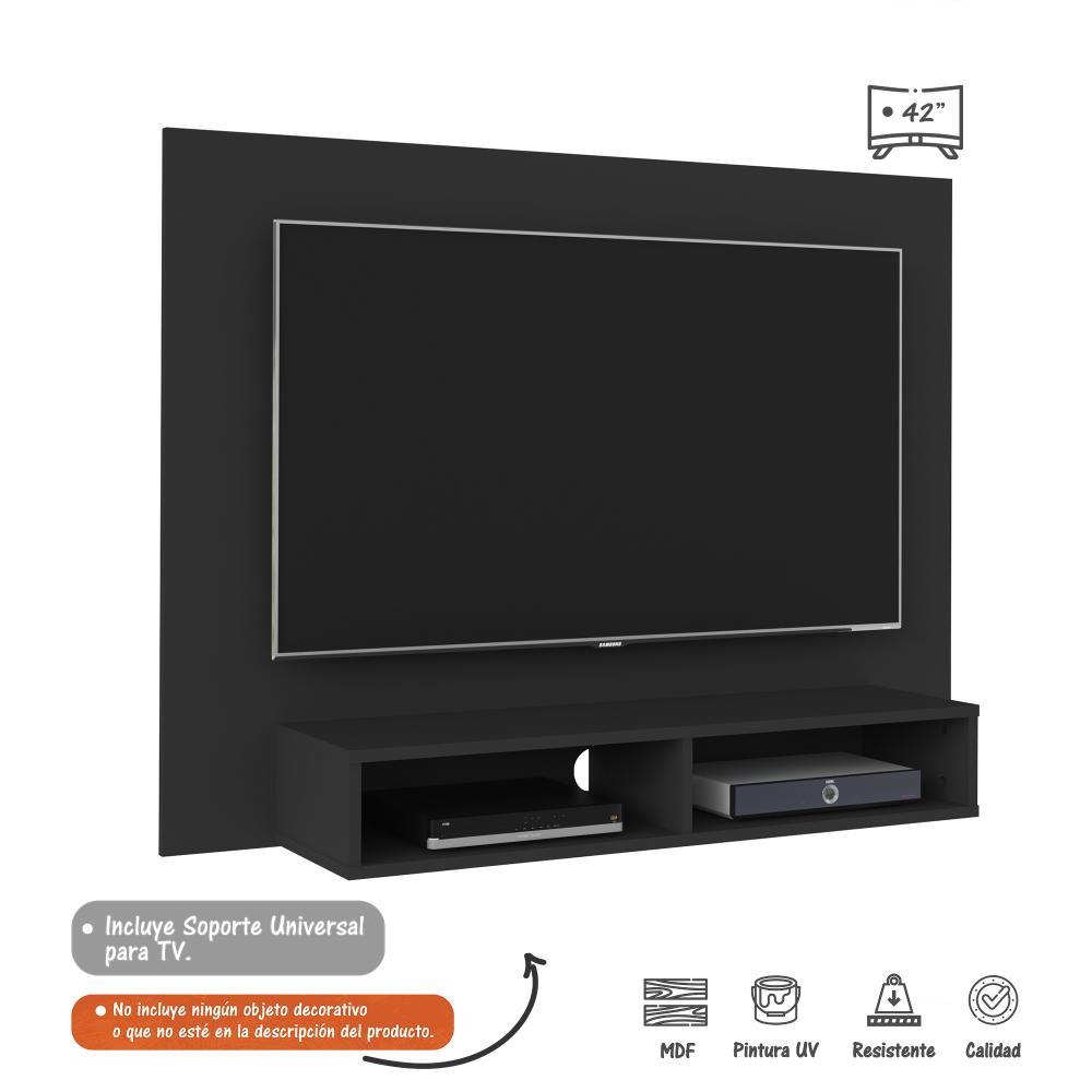 Panel de TV Negro 120x89cm Para TV Hasta 42 Pulgadas sin Cajones y con Ranuras para Cables - Muebles para TV | Bylmo