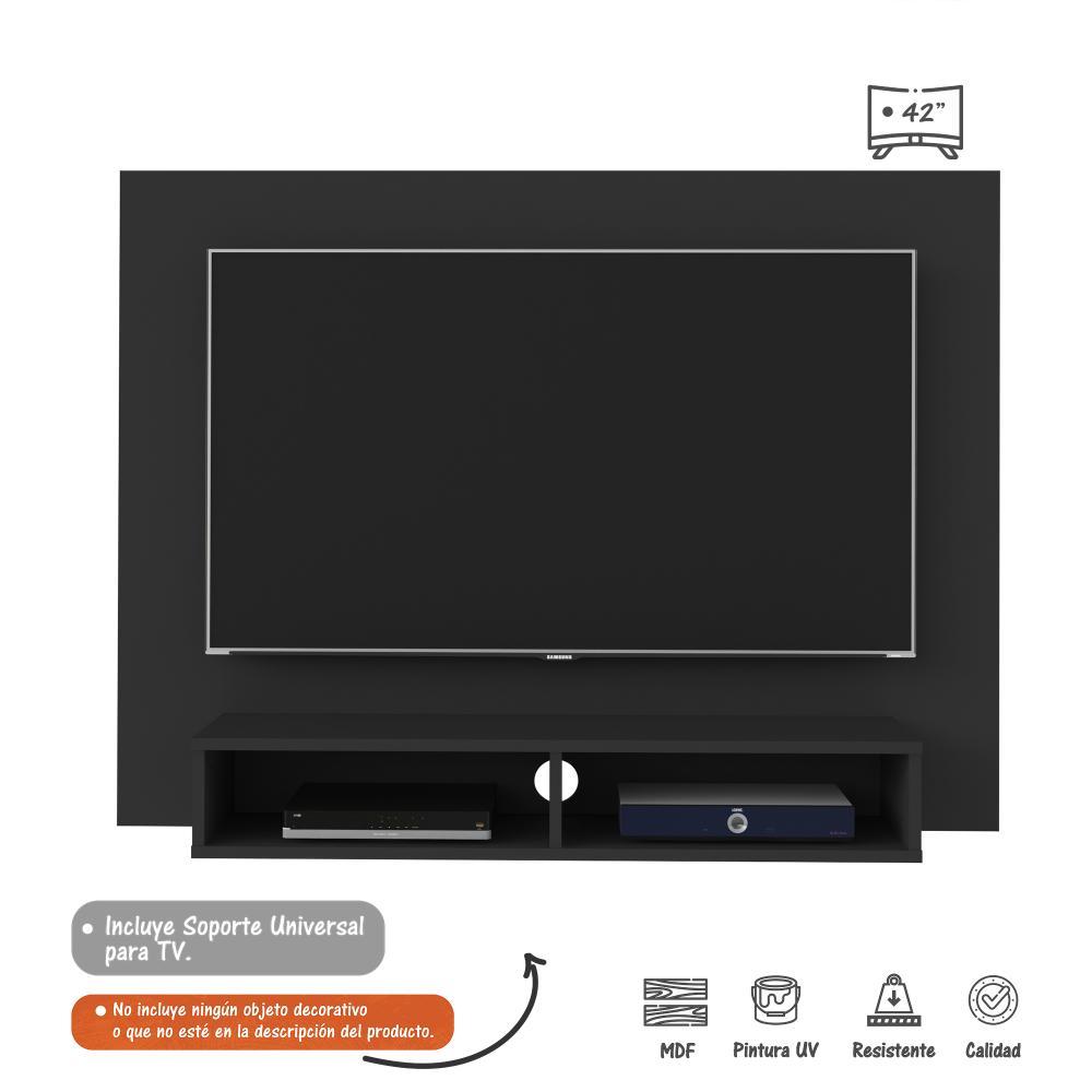Panel de TV Negro 120x89cm Para TV Hasta 42 Pulgadas sin Cajones y con Ranuras para Cables - Muebles para TV | Bylmo