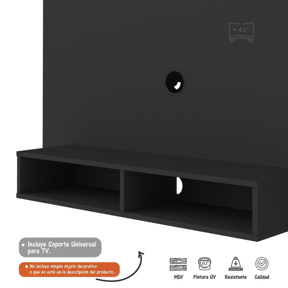 Panel de TV Negro 120x89cm Para TV Hasta 42 Pulgadas sin Cajones y con Ranuras para Cables - Muebles para TV | Bylmo