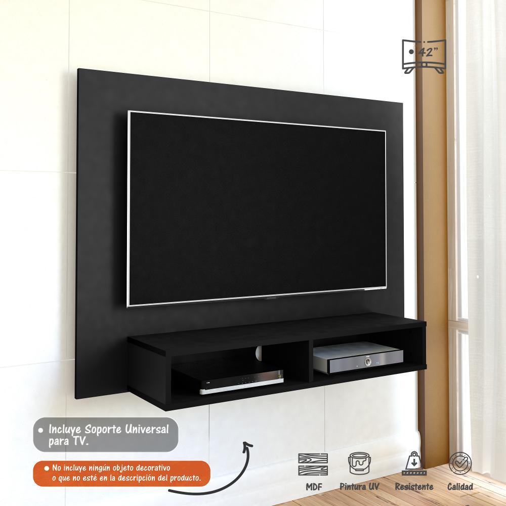 Panel de TV Negro 120x89cm Para TV Hasta 42 Pulgadas sin Cajones y con Ranuras para Cables - Muebles para TV | Bylmo