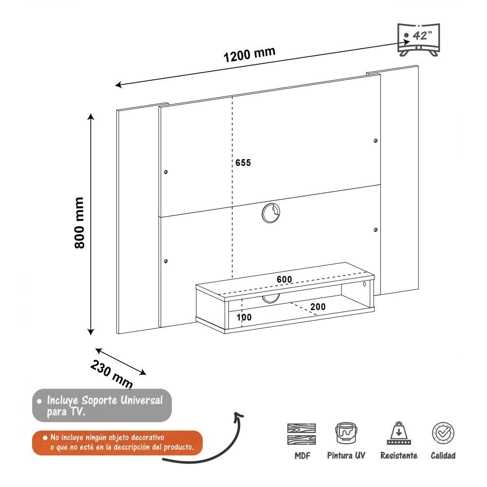 Panel Pino y Blanco 120 cm - Muebles para TV | Bylmo