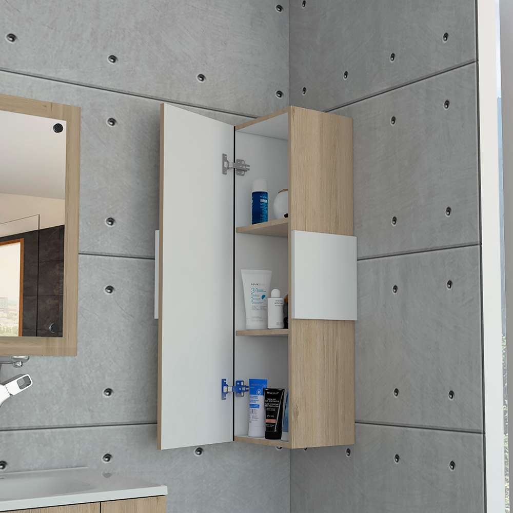 Gabinete de Baño Vanguard Rovere y Blanco 32x97.5cm Rectangular con Dos Entrepaños - Gabinetes | Bylmo