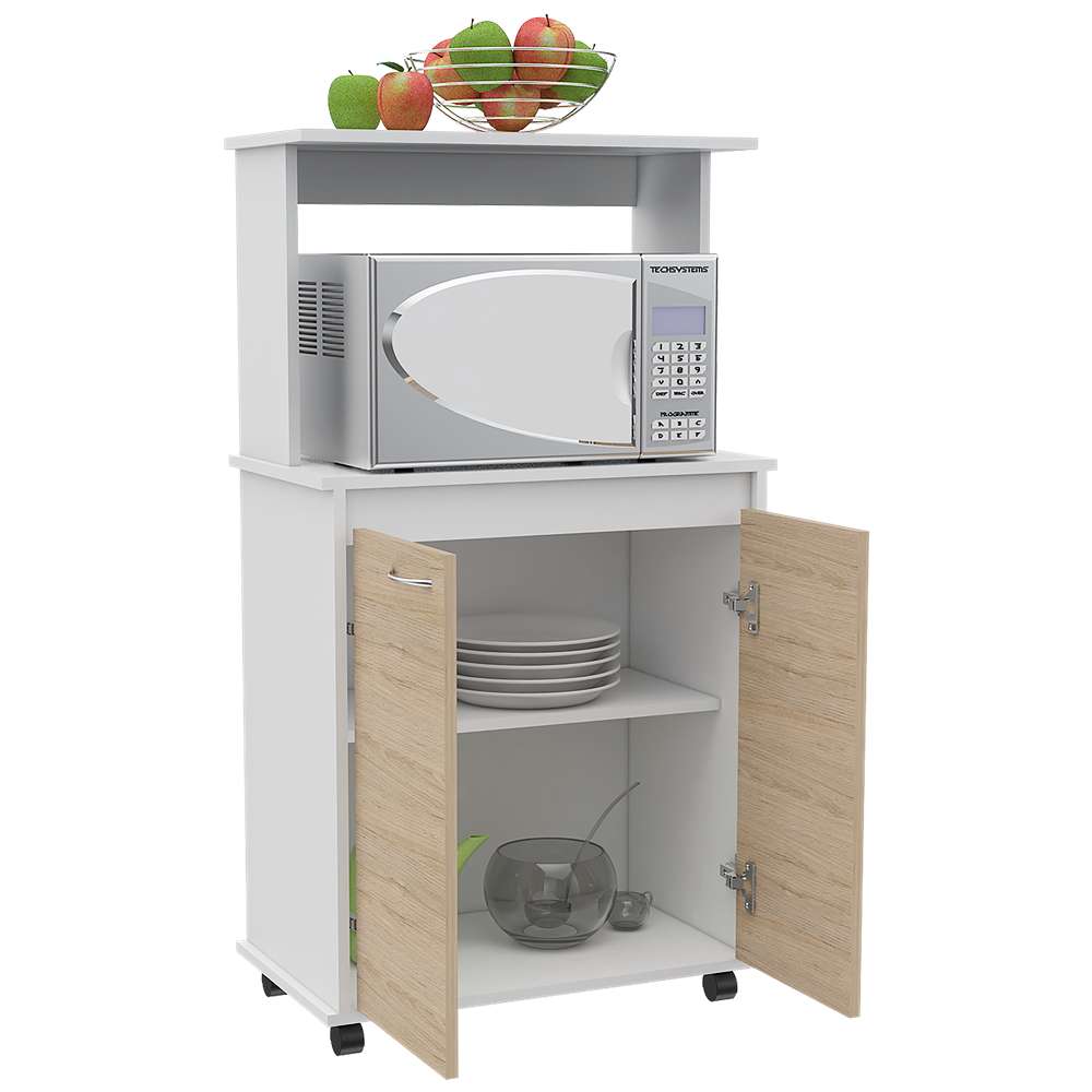 Mueble Auxiliar de Cocina Kitchen Blanco y Rovere 63x113.5cm con un Entrepaño y con Dos Comportamientos - Cocinas | Bylmo