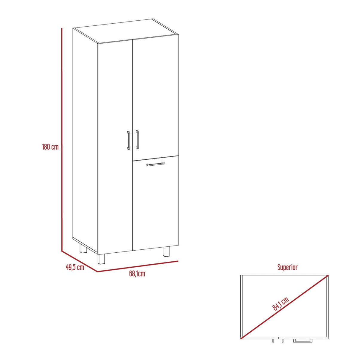 Mueble de Aseo Aeria Blanco 68x180cm con Tres Puertas - Muebles de Aseo y Ropas | Bylmo