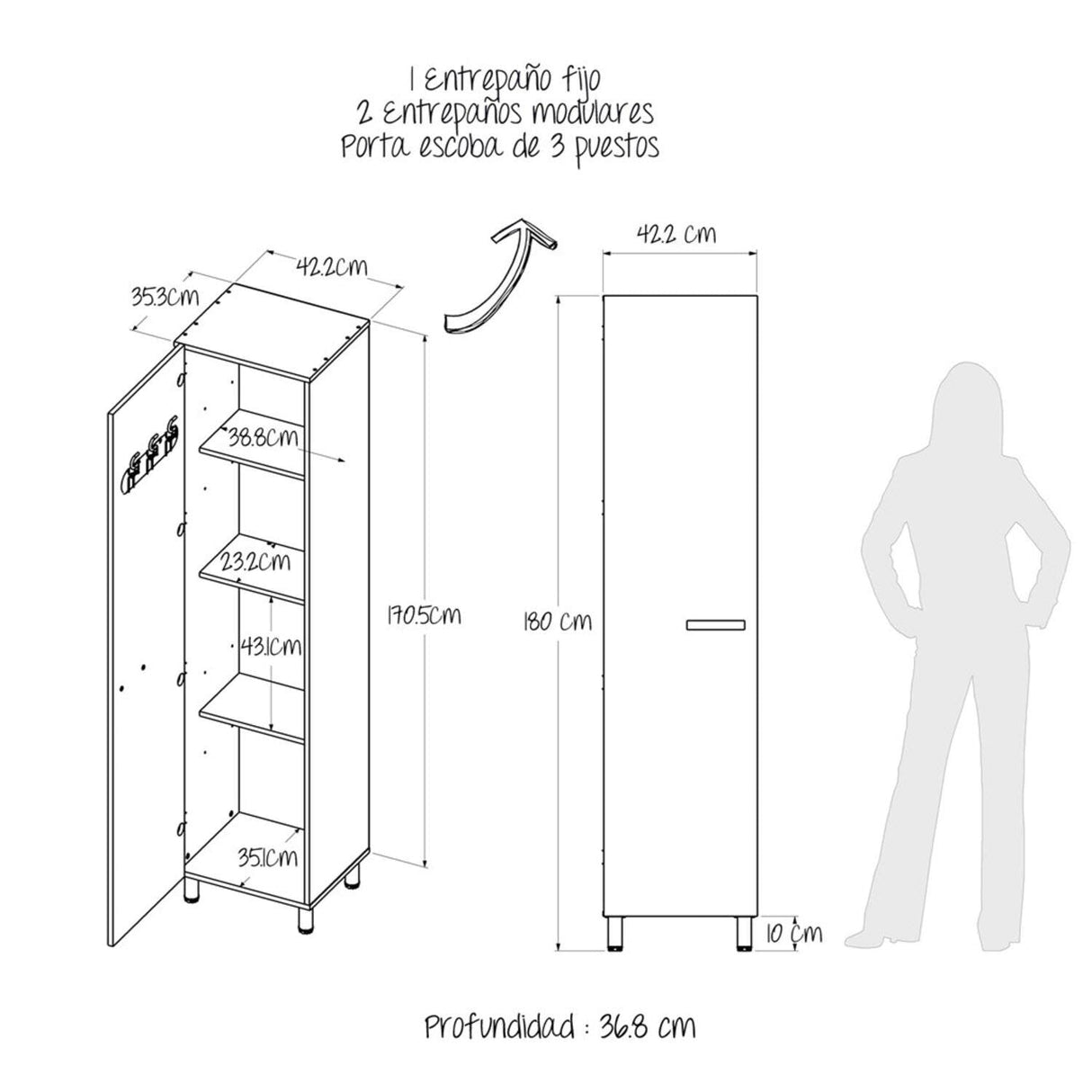 Mueble de Aseo Clint Rovere 42x180cm con Dos Puertas - Muebles de Aseo y Ropas | Bylmo