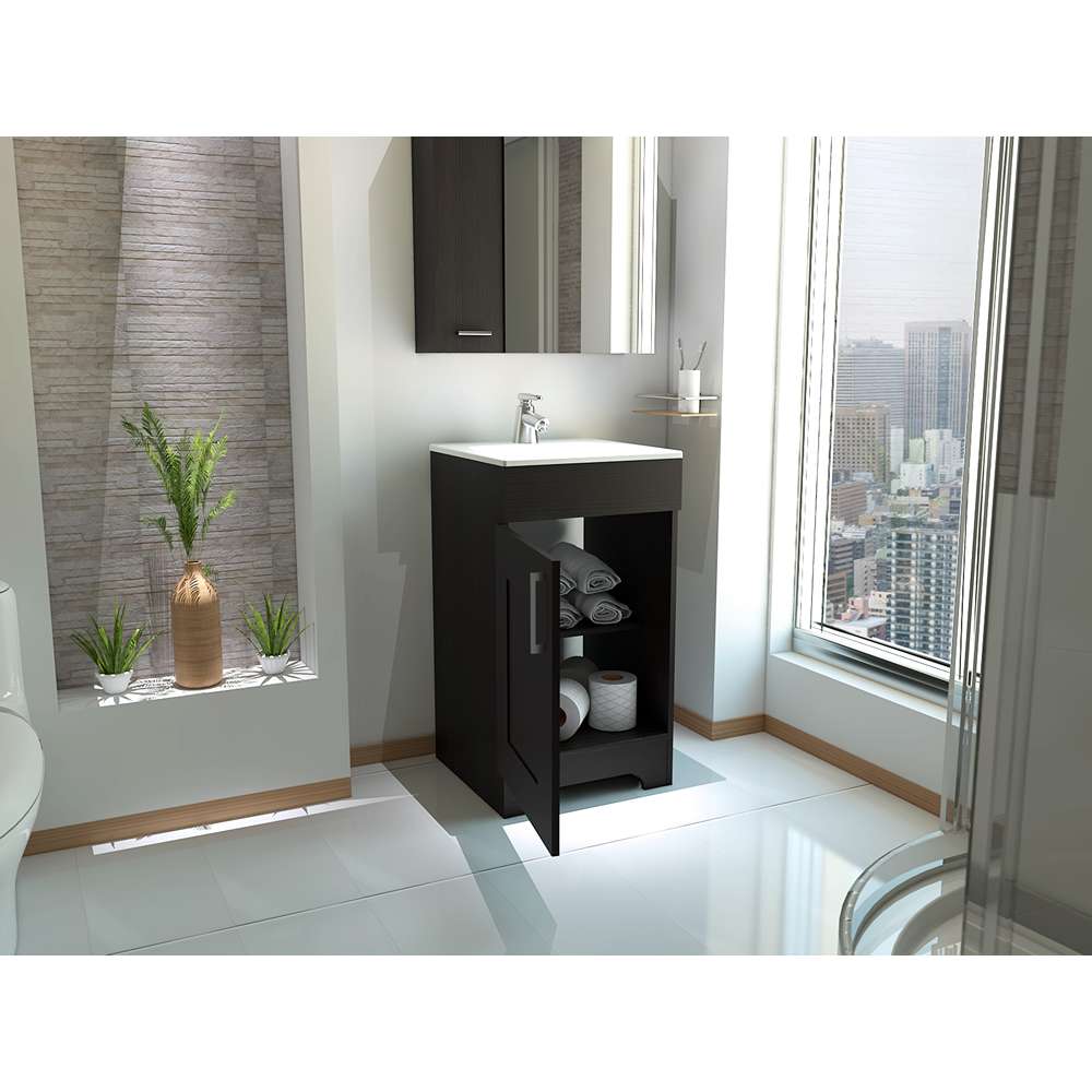 Mueble para Lavamanos Barcelona Wengue 45x45cm Individual con Lavamanos y con con Una Puerta - Muebles para Baño | Bylmo