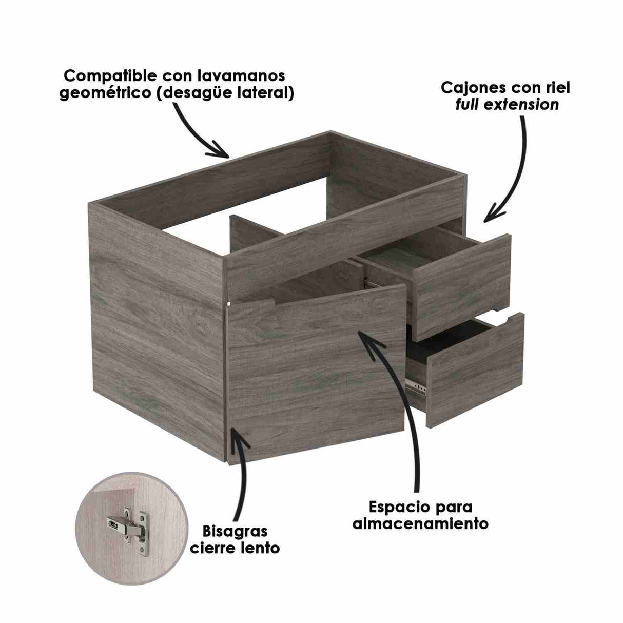 Mueble para Baño Tiziano Elevado Mitte y Tambo 79 cm Flotante con Lavamanos Bari - Muebles para Baño | Bylmo