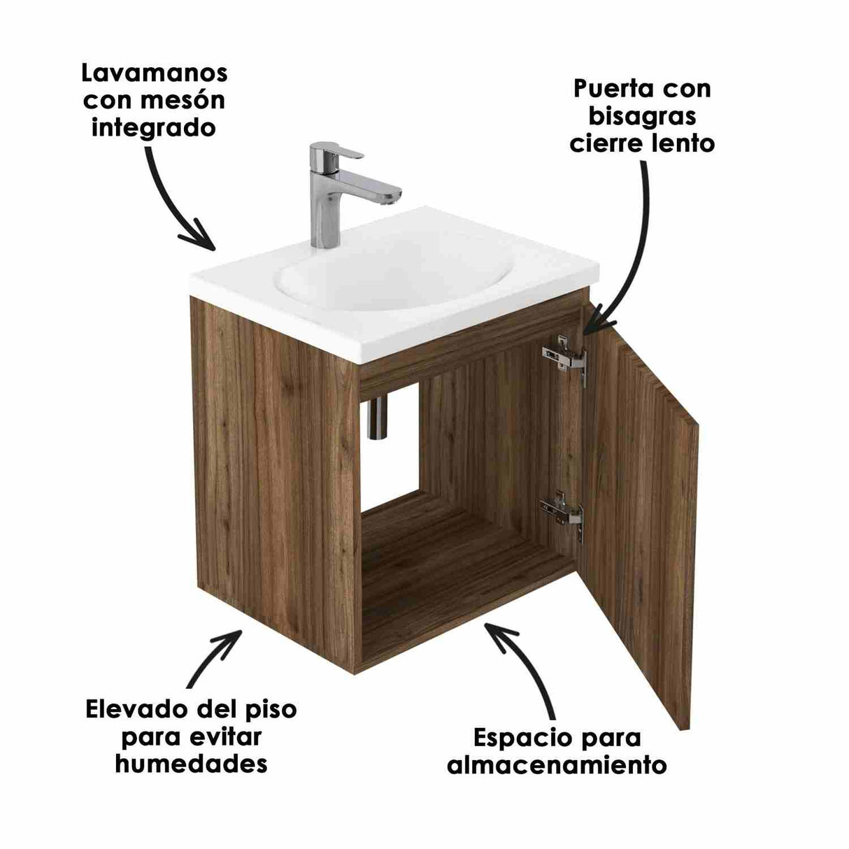 Mueble para Baño Eco Gracia y Sikuani 48 cm Flotante con Lavamanos - Muebles para Baño | Bylmo