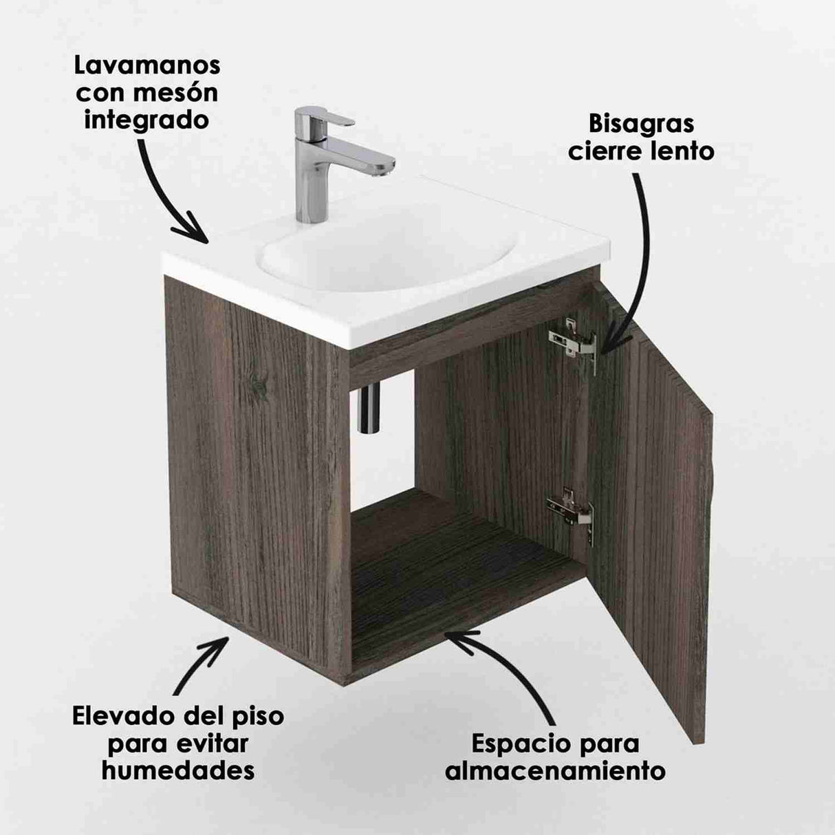 Mueble para Baño Eco Mitte y Tambo 48 cm Flotante con Lavamanos - Muebles para Baño | Bylmo