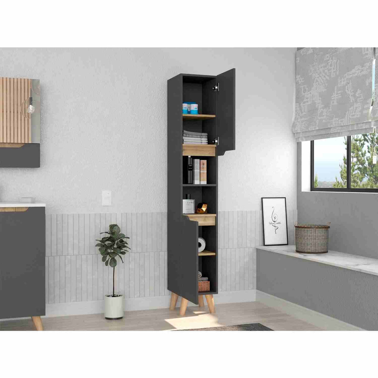 Mueble Columna para Baño Laurent Plomo 30x180cm sin Cajones y con Un Entrepaño - Muebles para Baño | Bylmo