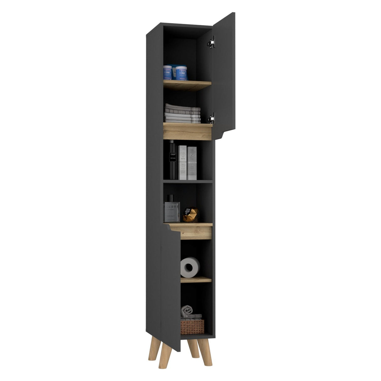 Mueble Columna para Baño Laurent Plomo 30x180cm sin Cajones y con Un Entrepaño - Muebles para Baño | Bylmo