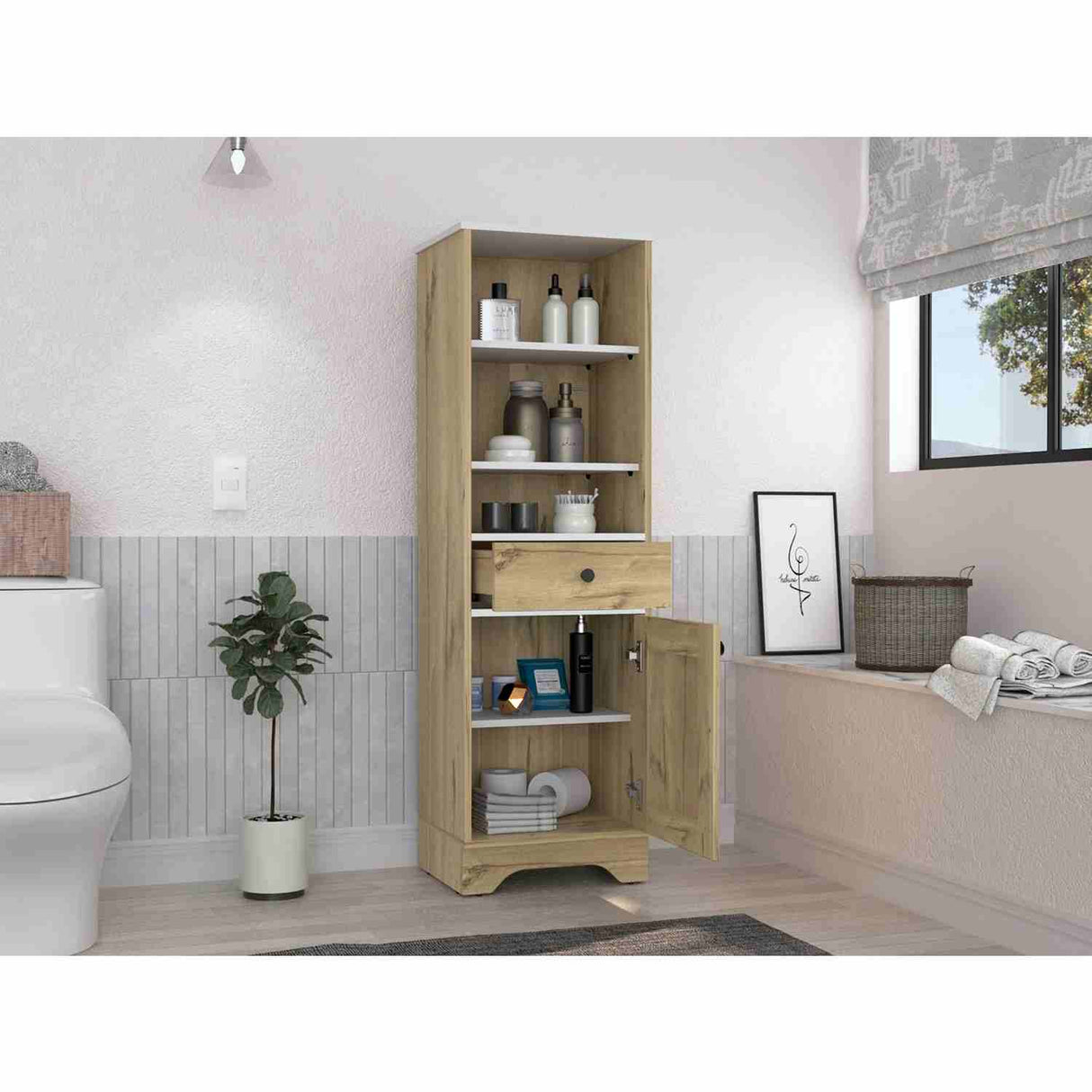 Mueble Columna para Baño Malaga Duna 33x142cm con Un Cajón y con Dos Entrepaños - Muebles para Baño | Bylmo