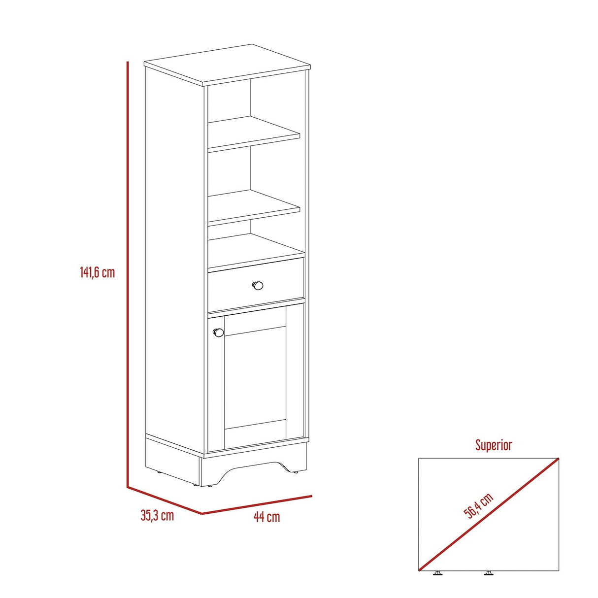 Mueble Columna para Baño Malaga Duna 33x142cm con Un Cajón y con Dos Entrepaños - Muebles para Baño | Bylmo