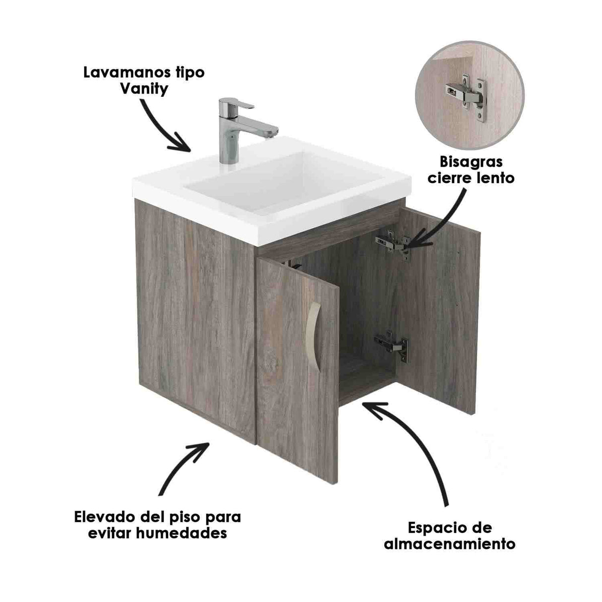 Mueble para Baño Oslo Mitte y Tambo 48 cm Flotante con Lavamanos - Muebles para Baño | Bylmo