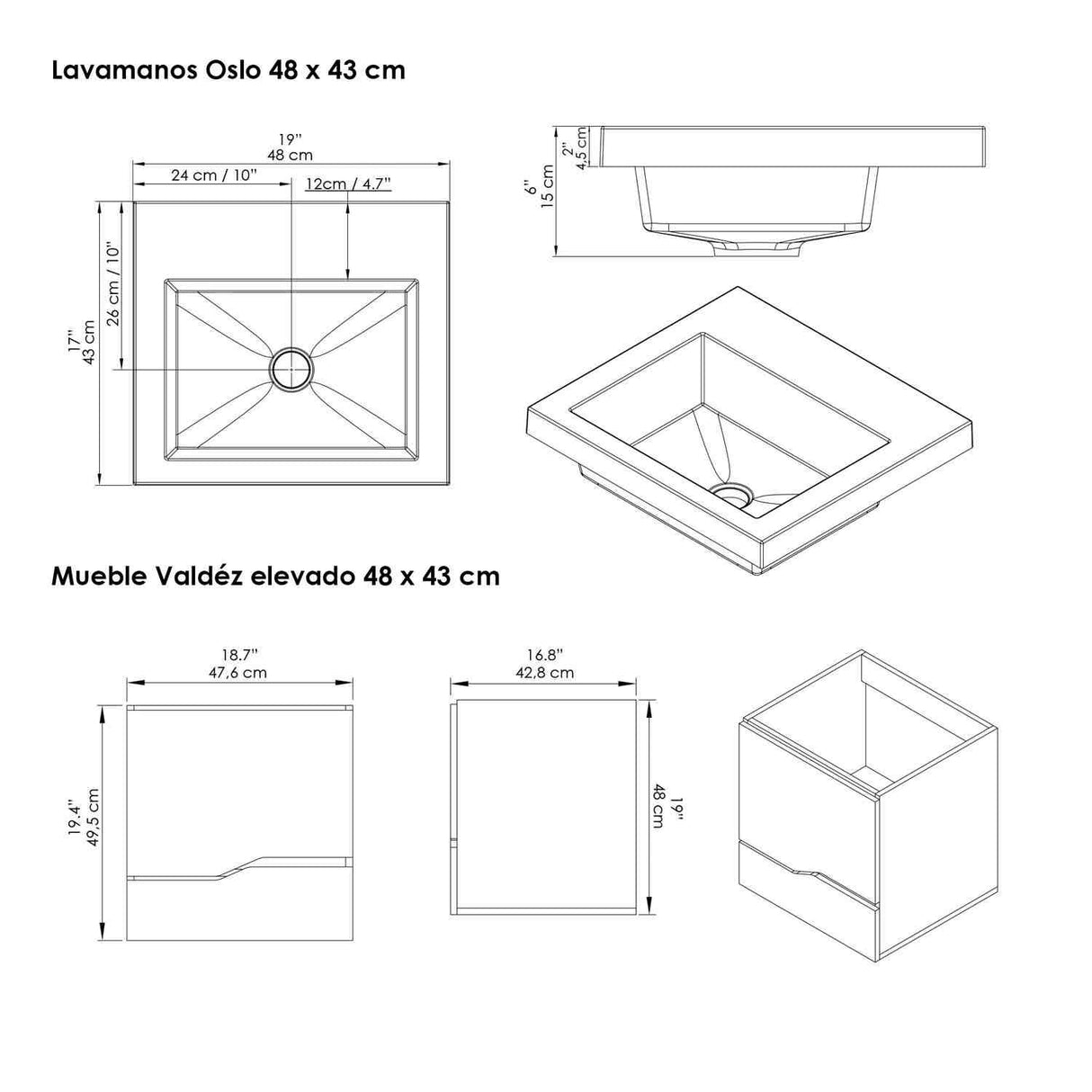 Mueble para Baño Valdez Soder y Mali 48 cm Flotante con Lavamanos Oslo - Muebles para Baño | Bylmo