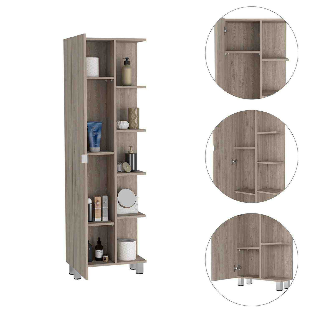 Mueble para Baño Esquinero Urano Ceniza 51x158cm sin Cajones y con Cuatro Entrepaños - Muebles para Baño | Bylmo