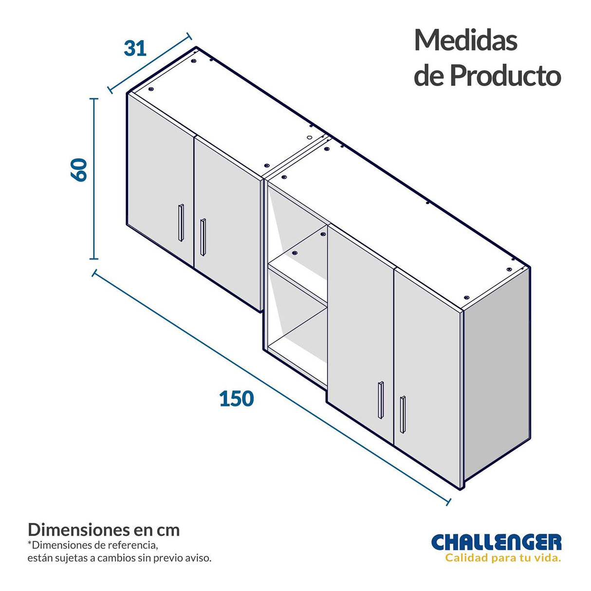 Mueble Superior con Cuatro Puertas Sochi Amber 150 cm - Cocinas | Bylmo