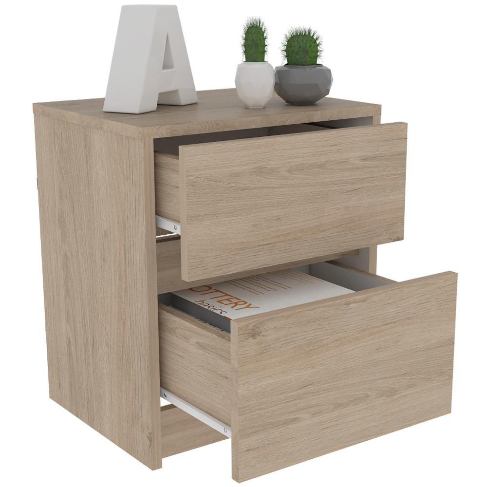 Mesa de Noche Trivor Rovere 40x46cm con Dos Cajones - Mesas de Noche | Bylmo