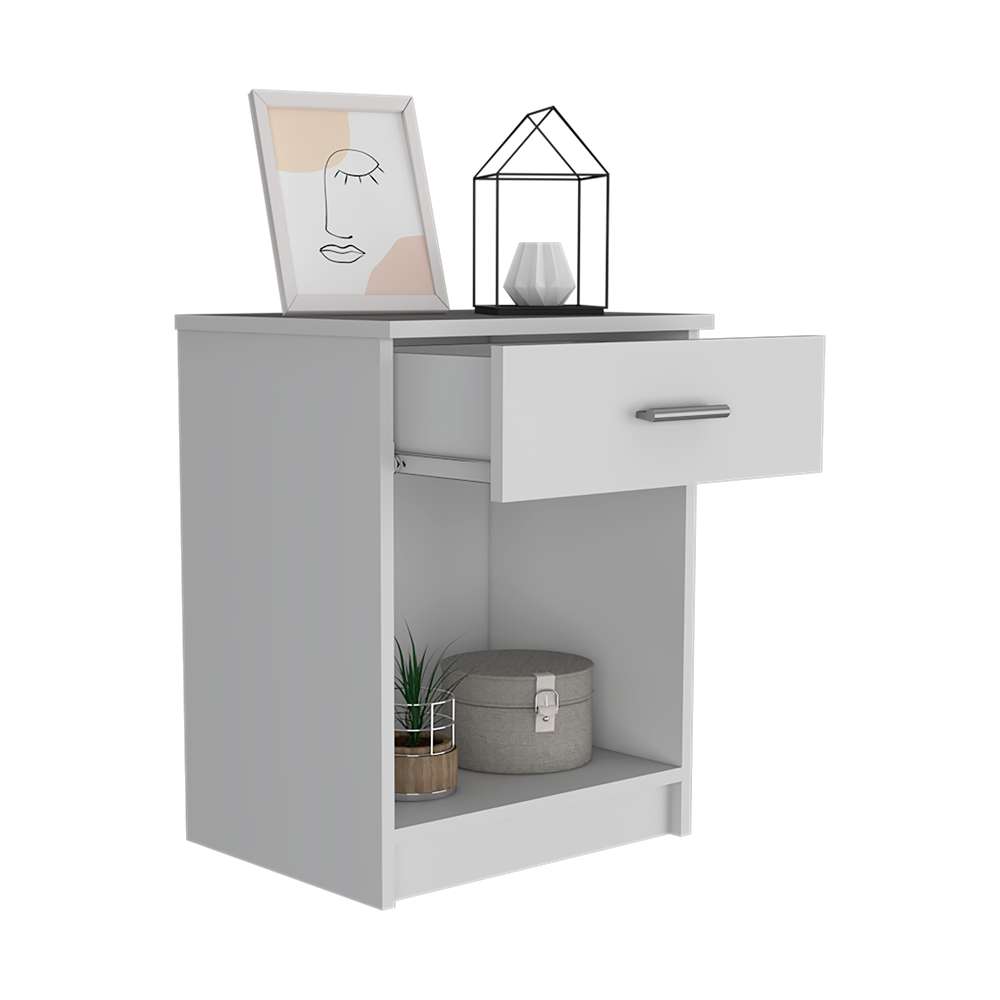 Mesa de Noche Eco Blanco 42 cm con Un Cajón - Mesas de Noche | Bylmo